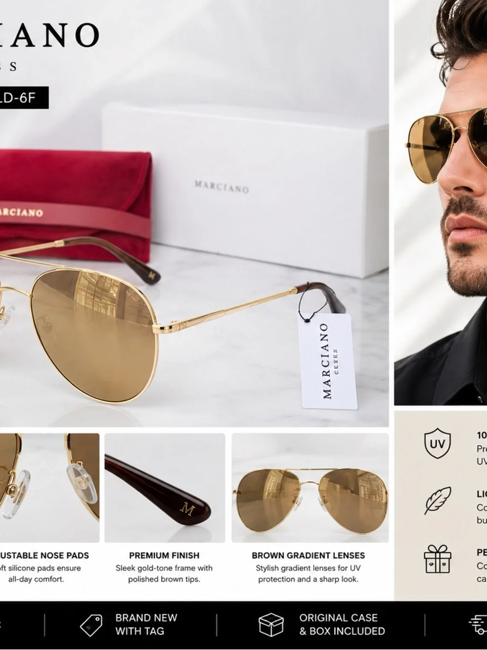 Marciano Gold Frame Sunglasses with Brown Gradient Lenses